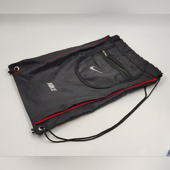 Nike Black & Red  Drawstring Backpak Bag Travel School Sports - Picture 2 of 11